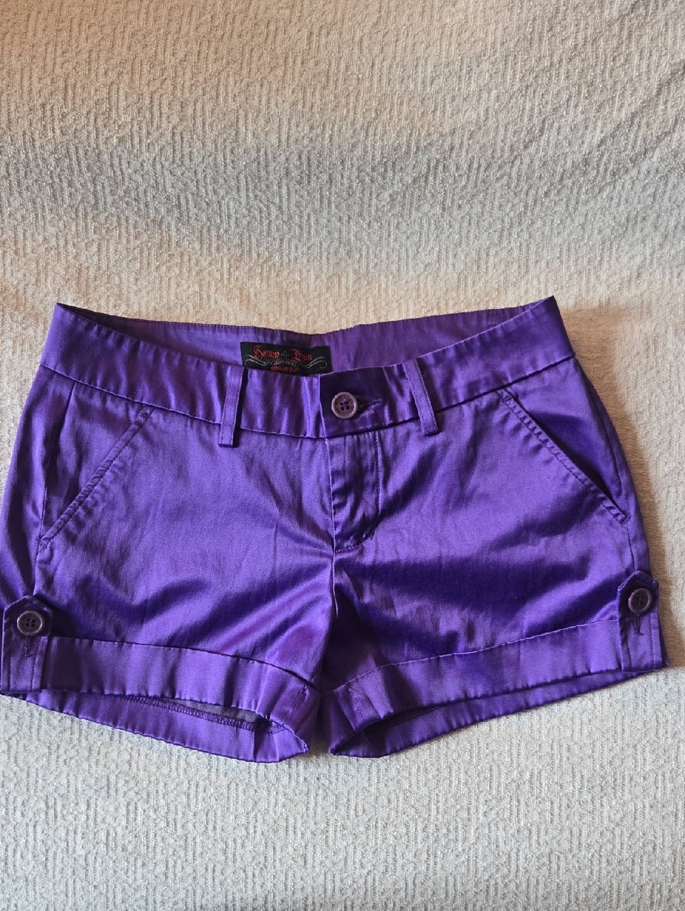 High-Waist Purple Button-Accent Women's Shorts